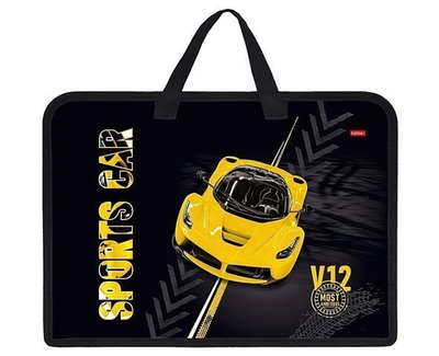 Папка для тетрадей А4ф 1 отд. с ручками пластиковая на молнии "Автоспорт" (Хатбер)