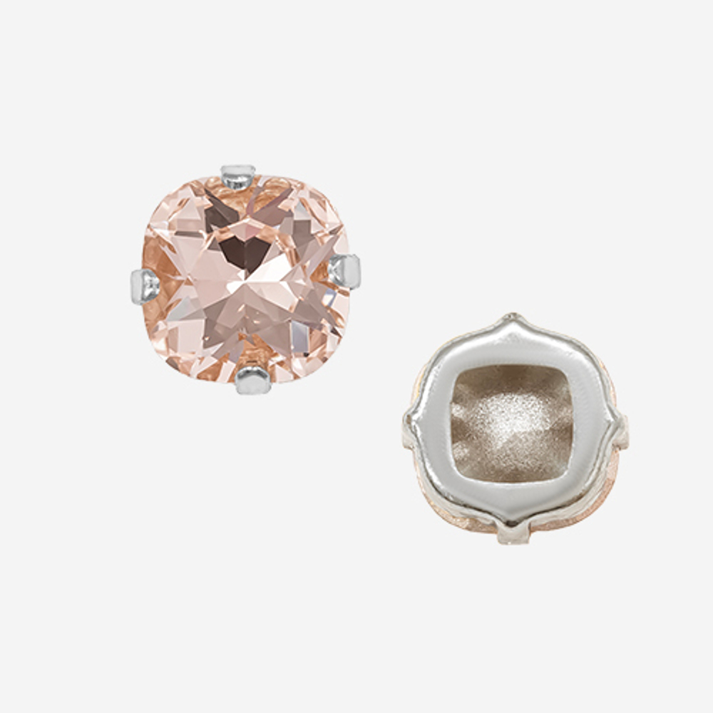 Кристалл Кушон (Сushion) в цапах, оттенок "Light Peach", 9,2мм, родирование