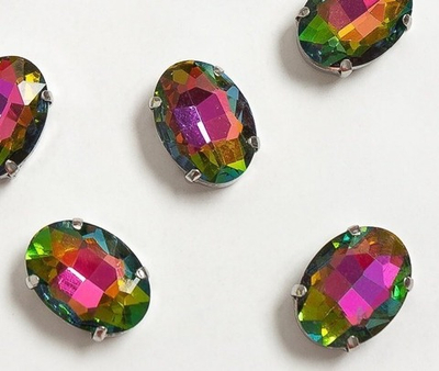 Стразы пришивные стекло в оправе, р. 18х13 мм, хамелеон