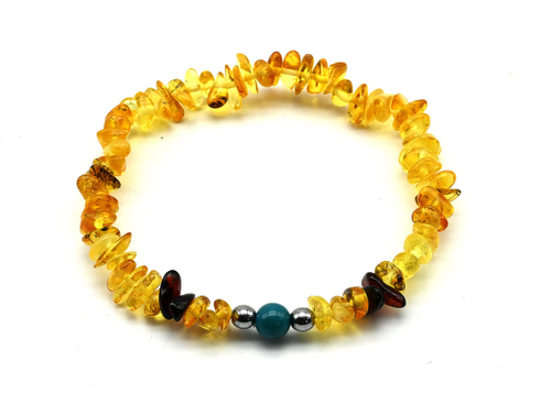 Браслет янтарный с агатом тонированным шарик 6мм цв.лимонный, 17см.