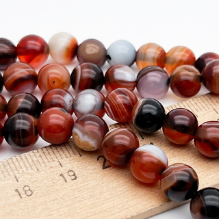 Агат тонированный черно-коричневый бусины, диаметр 8,2-8,3 мм, цена за 22-23 шт (1/2 нити)