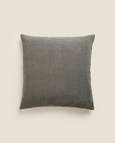 ZARA HOME ЛЬНЯНОЙ ЧЕХОЛ ДЛЯ ДЕКОРАТИВНОЙ ПОДУШКИ, ТЕМНО-СЕРЫЙ