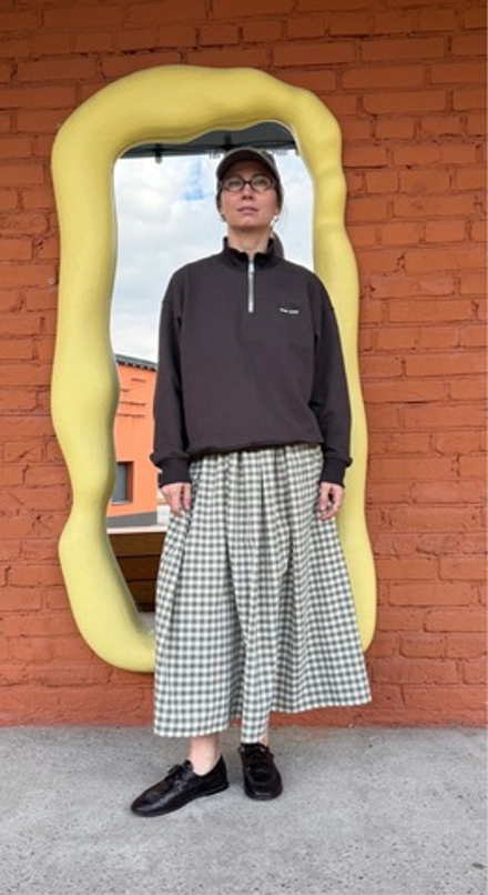 Юбка из хлопка, темно-оливковая клетка