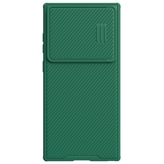 Чехол зеленого цвета (Deep Green) от Nillkin для Samsung Galaxy S23 Ultra, серия CamShield S Case, полуавтоматический механизм сдвижной шторки