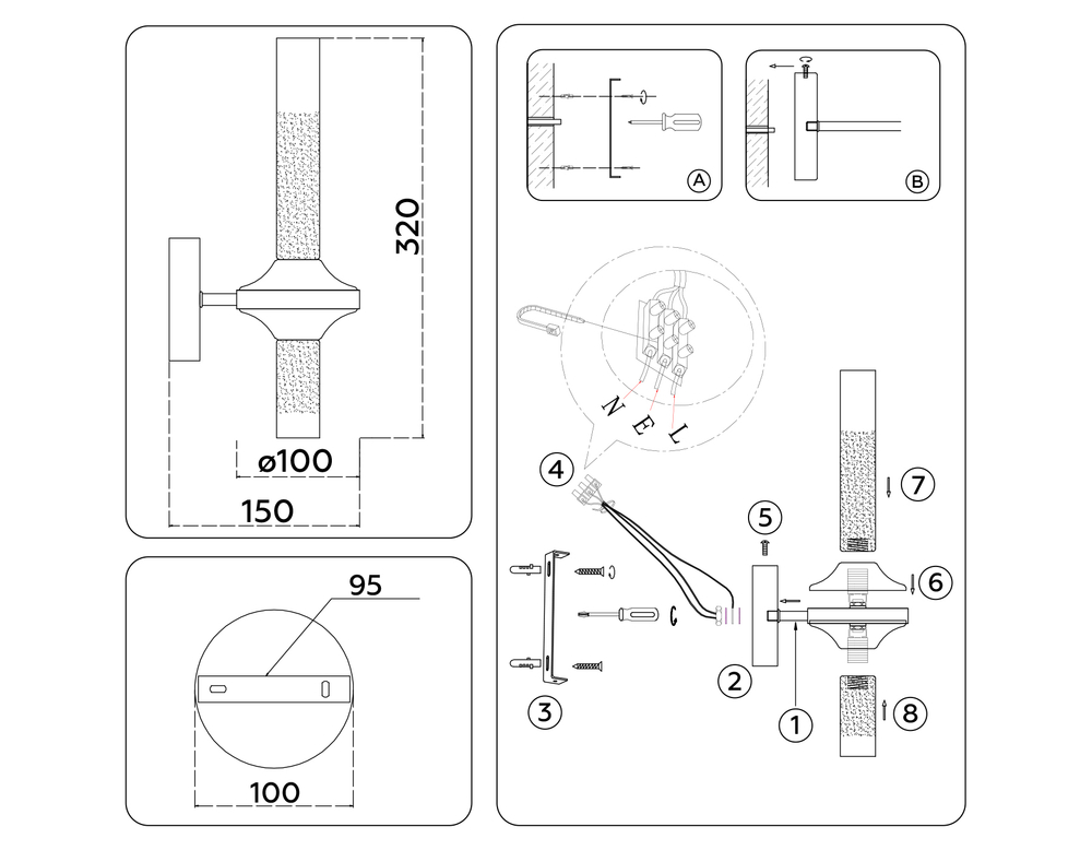 Светильник настенный LH55355/2 BK/CGD/CL черный/золото/прозрачный G9/2 max 30W 150*100*320