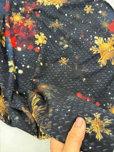 Футер 2 нитка золотые снежинки