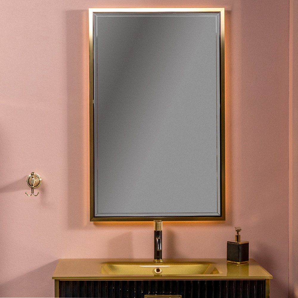 Armadi Art Зеркало MONACO с подсветкой 70*110CM глянец черная+золото