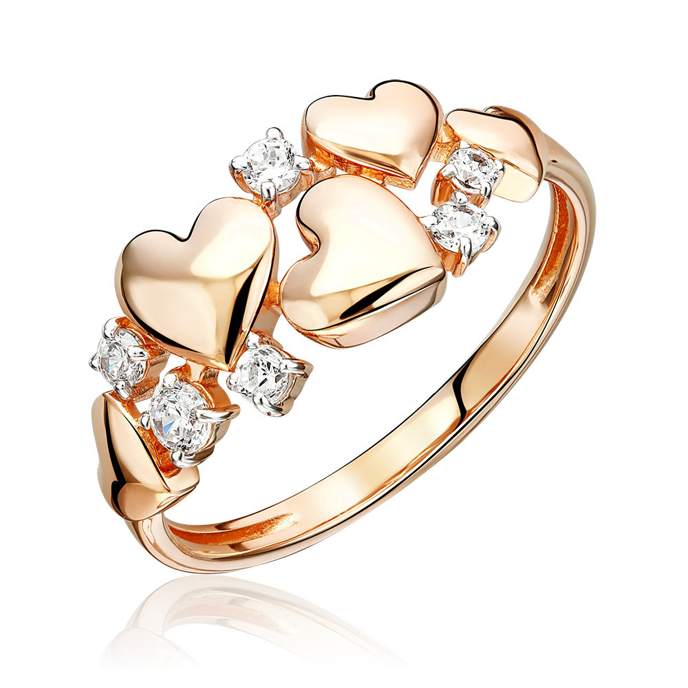 Кольцо «Романтика» из красного золота с фианитами