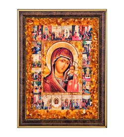 AMB-03/18 Икона «Казанская Божией Матери» (с янтарной крошкой) H-24см