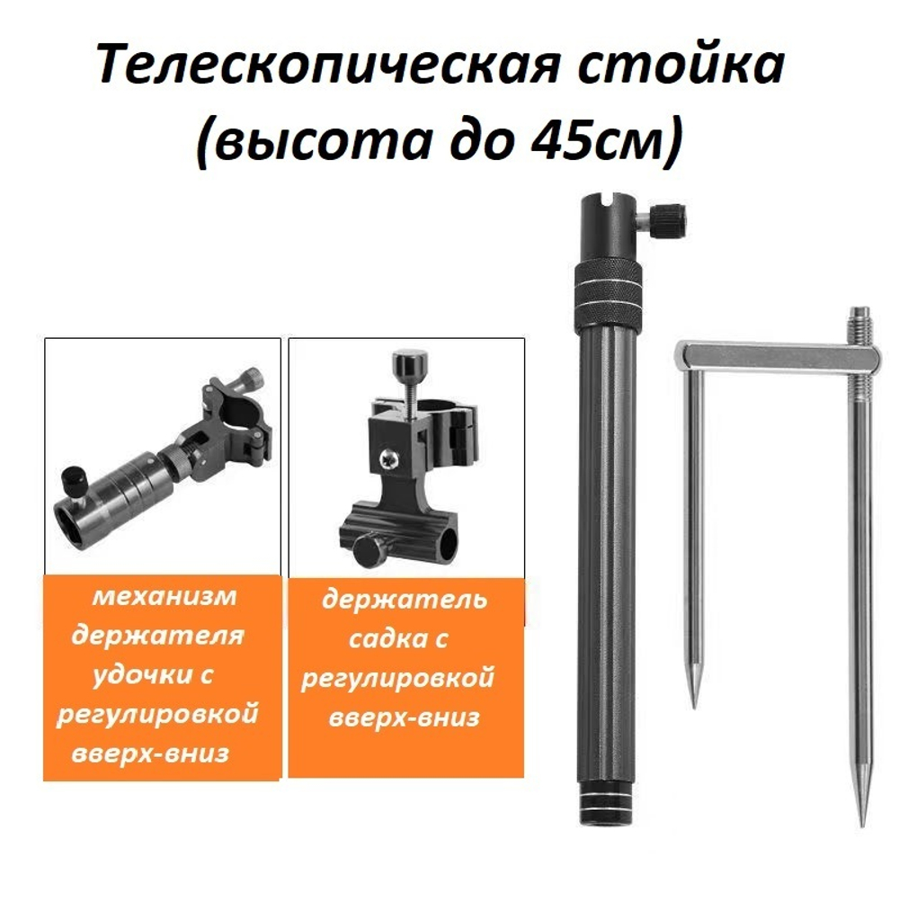 Стойка рыболовная с механизмом для держателя удочки, держателем садка и "посадочным местом для магнитной "головы"