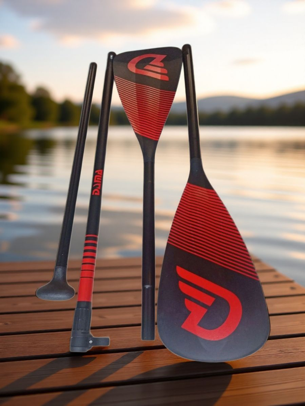 Весло разборное двухлопастное для sup-доски, DAMA DOUBLE BLADE (двойное) RED, 1 шт