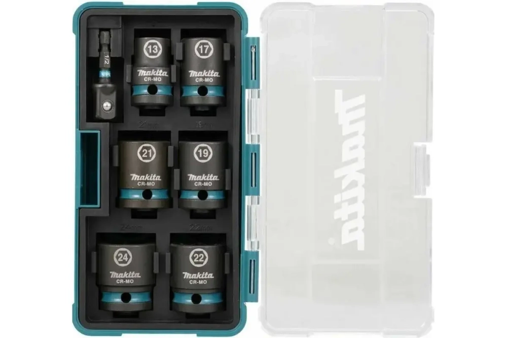 Набор ударных торцовых головок Impact Black (7 шт.; 13, 17, 19, 21, 22, 24 мм; адаптер; 1/2") Makita E-16592