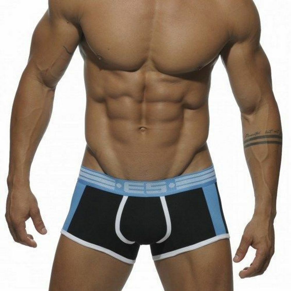 Мужские трусы боксеры черные с голубой резинкой ES Collection