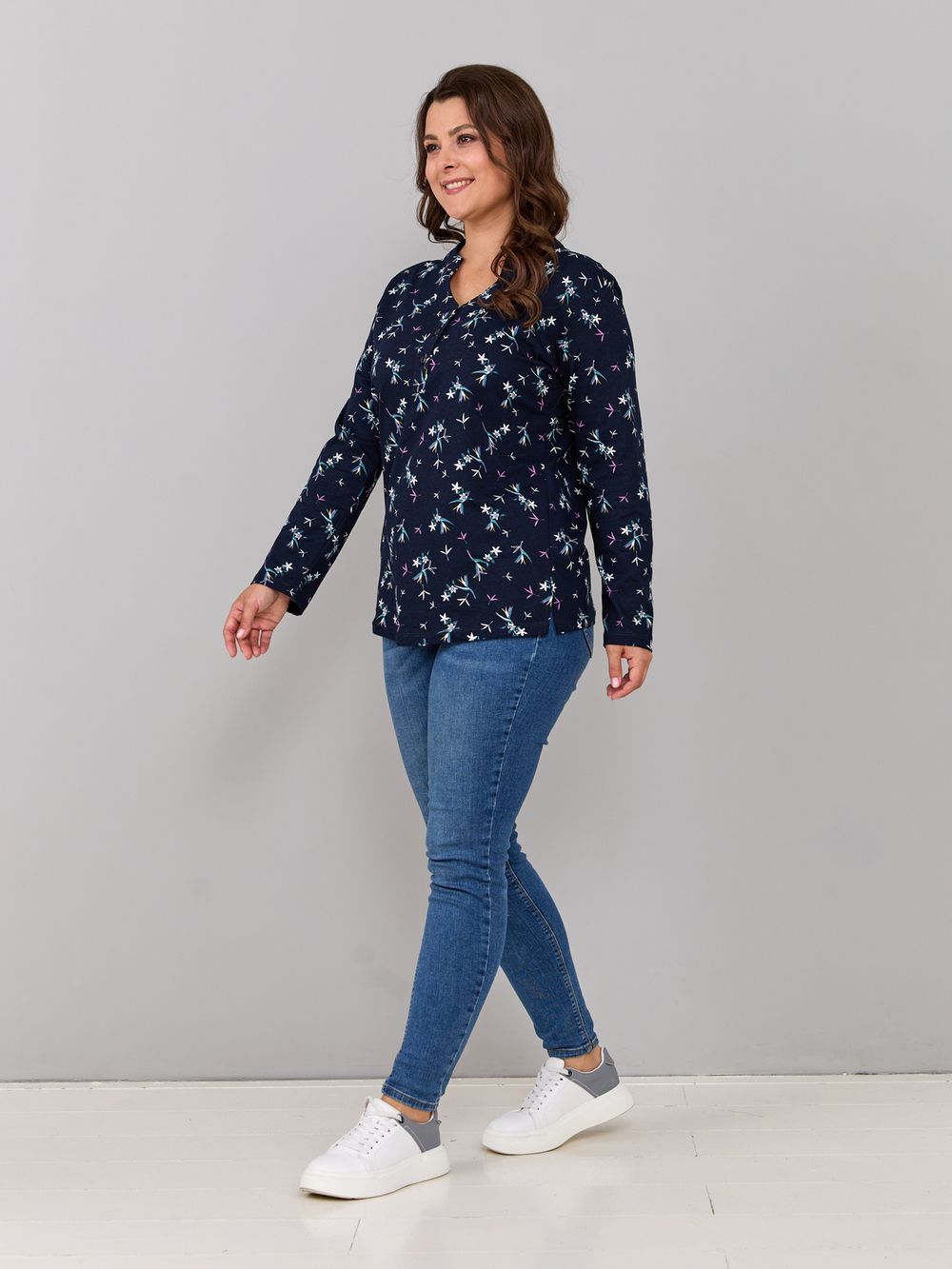 Блузка БЛ-22/синий-веточки