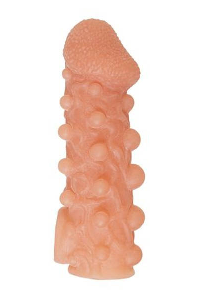 Телесная закрытая насадка с шариками Cock Sleeve 010 Size S - 13,8 см. (Цвет: телесный)