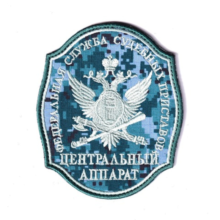 Нашивка ( Шеврон ) На Рукав  для ОУПДС ФССП России Центральный Аппарат ( Орел ) 100х120 мм Сине-Зеленый Пиксель (Цифра)