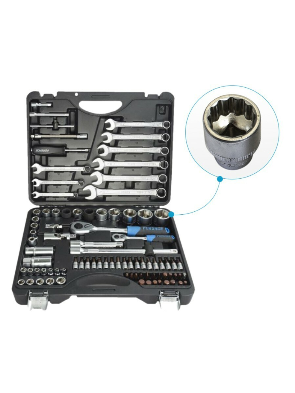 Набор инструментов 82+6пр. Premium 1/4''1/2(12гр.) 1/2''(17,19мм-6гр.) Forsage F-4821-9 PREMIUM