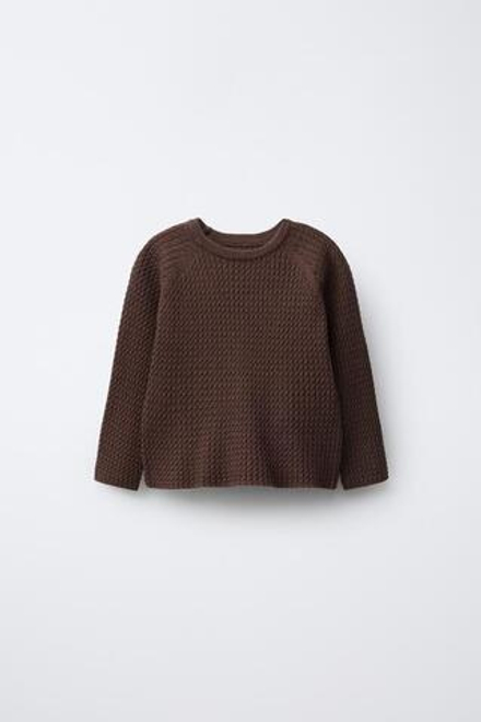 ZARA СВИТЕР С УЗОРОМ «КОСЫ», КОРИЧНЕВЫЙ