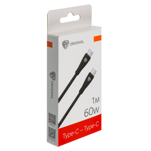 Кабель для зарядки Type C-Type C BY Nylon Pro, 60Вт, 1 м, 5A, нейлон, черный