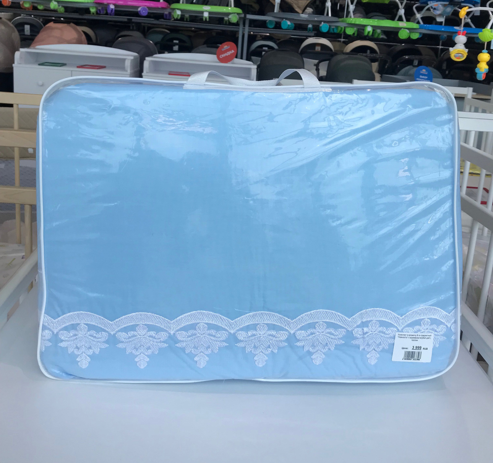 Комплект в кроватку 6-ти предметный "Нежность" с кружевом(голубой цвет), поплин