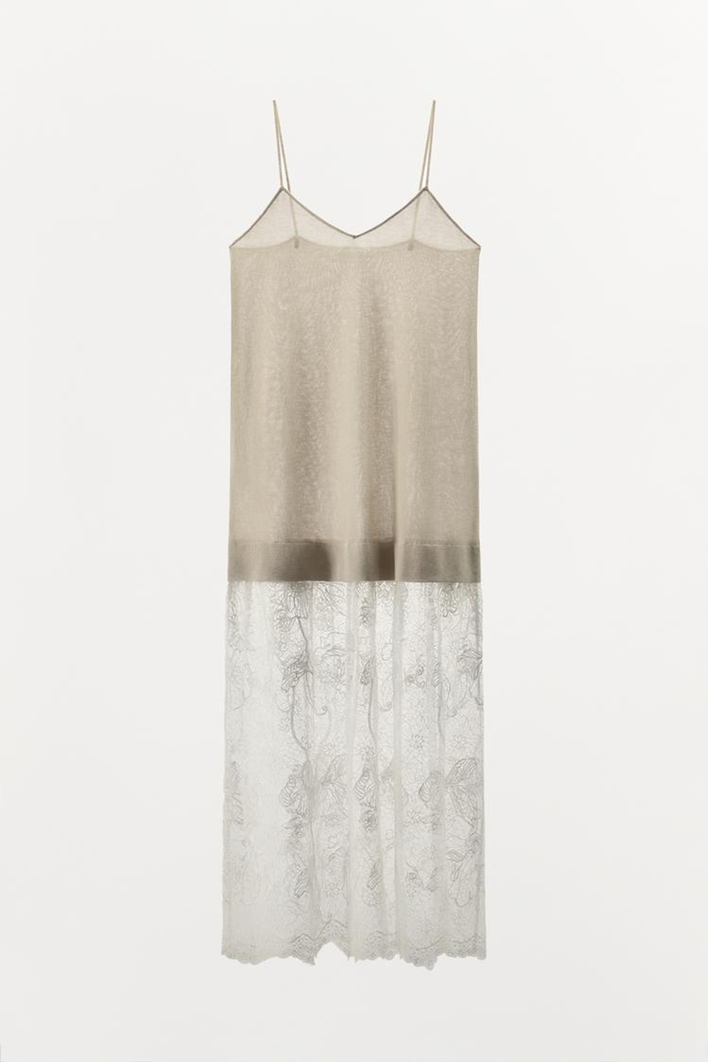 ZARA ТРИКОТАЖНОЕ ПЛАТЬЕ С КРУЖЕВОМ, ЖЕЛТОВАТО-БЕЛЫЙ