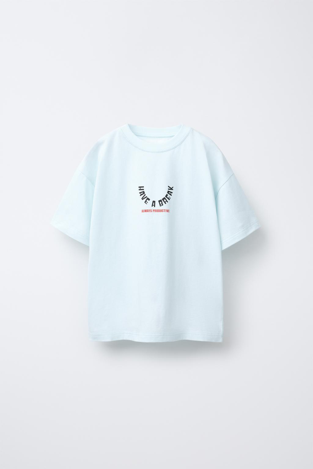 ZARA ФУТБОЛКА С ПРИНТОМ, ГОЛУБОЙ