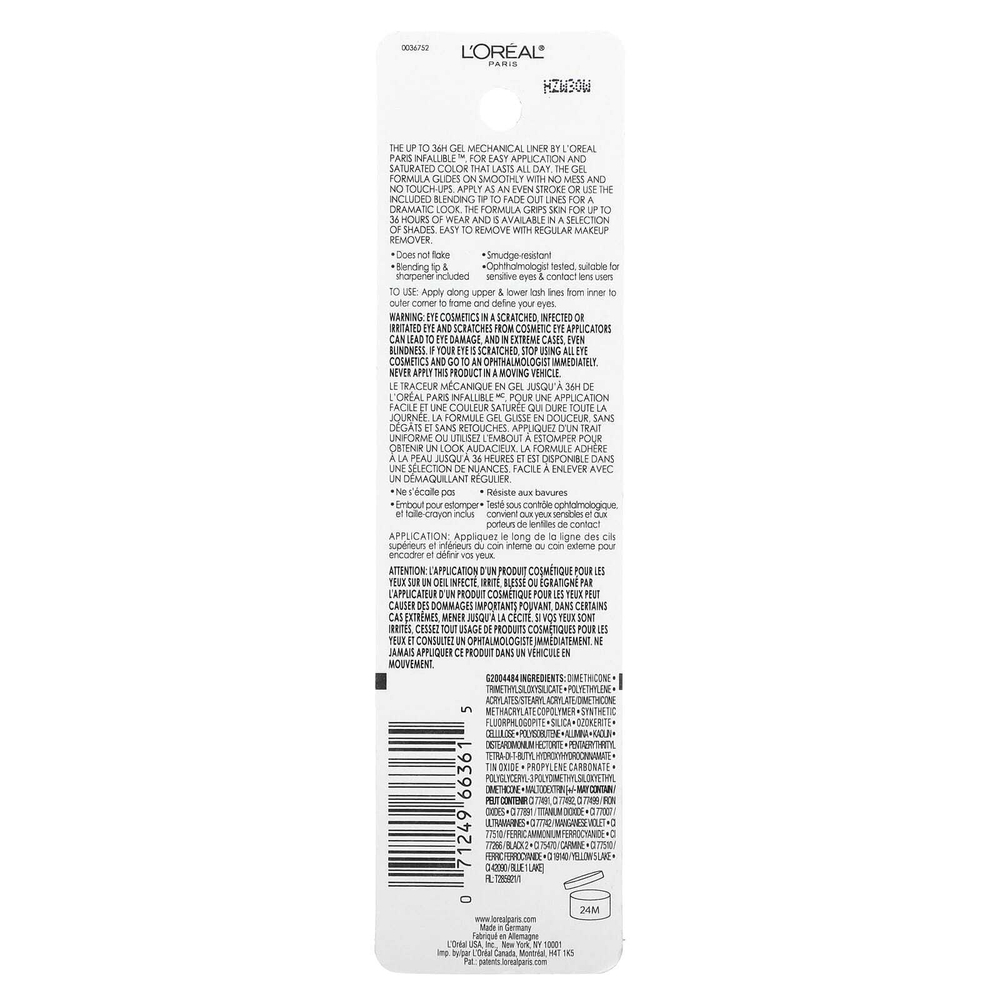 L'Oréal, Infallible Grip, гелевый механический лайнер 36 HR, коричневый деним 220, 0,324 г (0,011 унции)