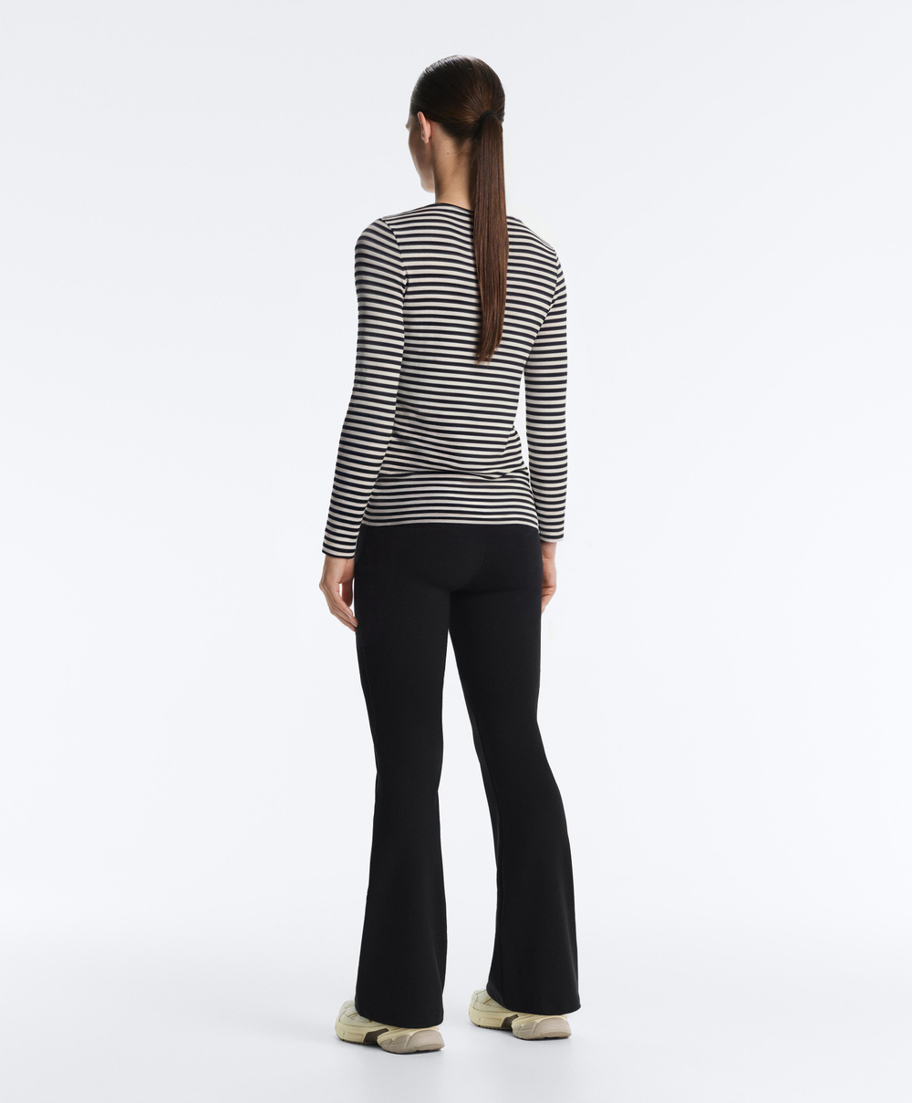 Oysho Футболка с длинным рукавом в полоску, облегающий крой, черный