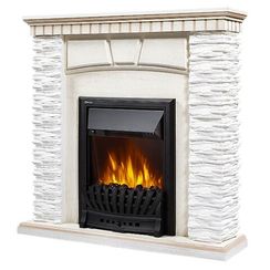 Каминокомплект:Очаг Electrolux EFP/P-1020LS с порталом Porto Classic камень белый, шпон беленый дуб