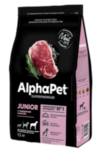 AlphaPet 3кг "Superpremium" Junior Сухой корм для щенков крупных пород, Говядина и рис
