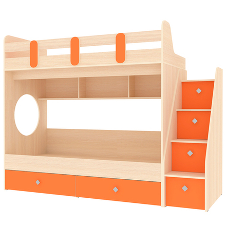 Двухъярусная кровать КарИВи Фортуна-2  Дуб Молочный Оранжевый