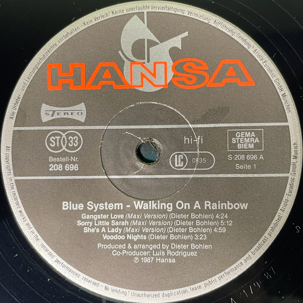 Blue System ‎– Walking On A Rainbow (Европа 1987г.)