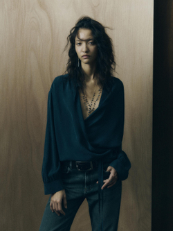 Massimo Dutti Блуза из струящейся ткани внахлест, зеленый