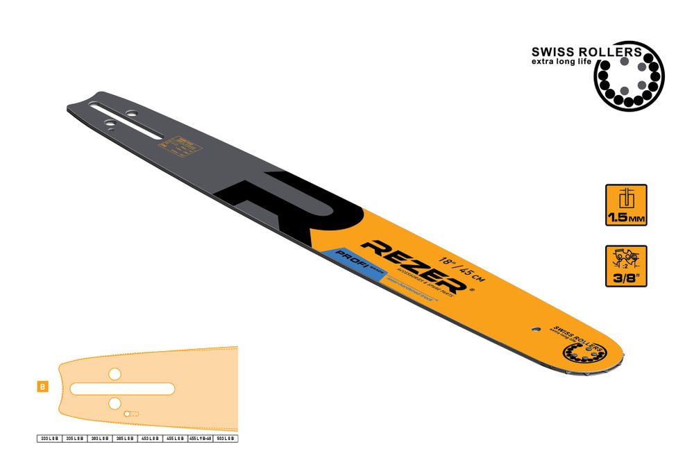 Rezer Profi 455 L 9 B - 68 Сварная многослойная направляющая шина для цепных пил