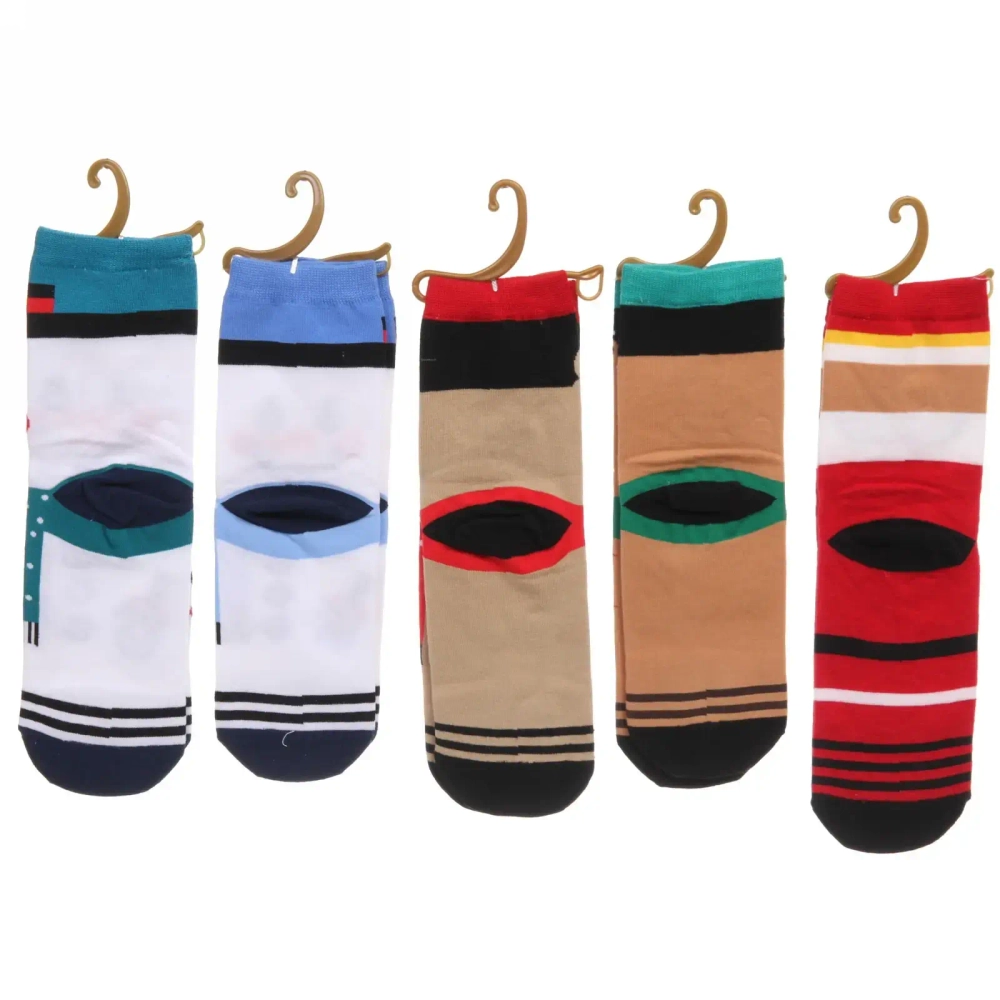 Носки женские «Новогоднее веселье», микс 5 цветов, р-р 36-39 (крючок, пакет, стикер)