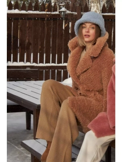 Шуба женская из овечьей шерсти чебурашка тедди, SilverFox (арт. S1188rm012bz)