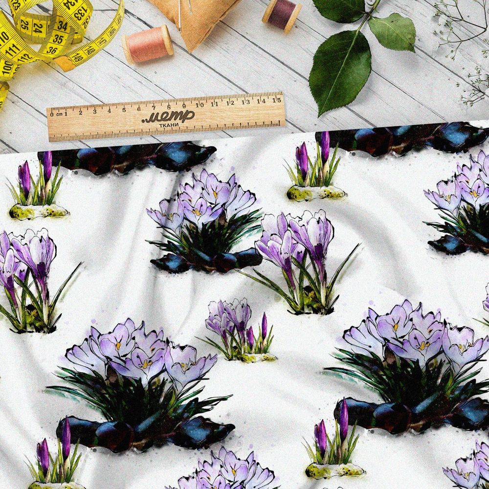 Ткань бязь голубые цветы в кустах