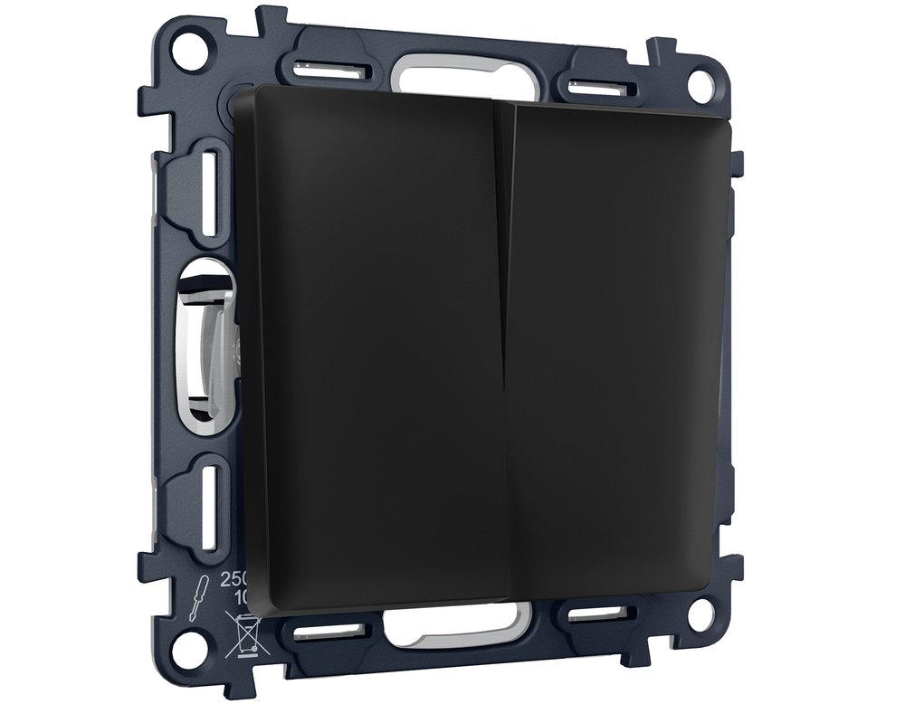 MA803050 Комплект механизма 2-кл выключателя с самовозвратом ALFA Черный матовый QUANT (AP8030, VM129)