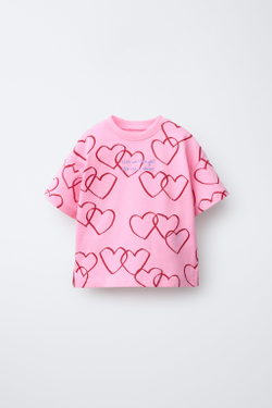 ZARA ФУТБОЛКА С ЦВЕТОЧНЫМ ПРИНТОМ, ЦВЕТ РОЗОВОГО МЕЛА