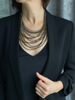 Колье каскад "Венеция" из венец.стекла,оттенки:золото,серебро,черный,коньяк,застежка из натур.кожи