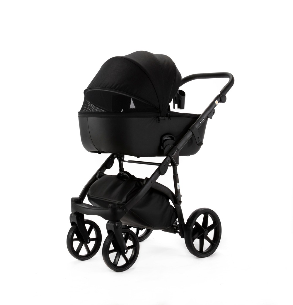 Детская универсальная коляска Adamex NOLA Natura CARBON-11 (2в1) - Черная ткань, черная экокожа