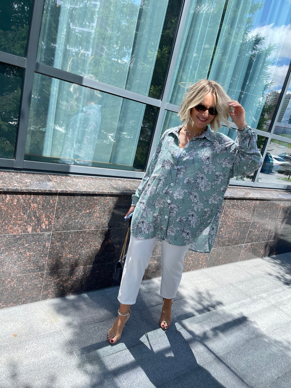 Рубашка цветок зеленая 7