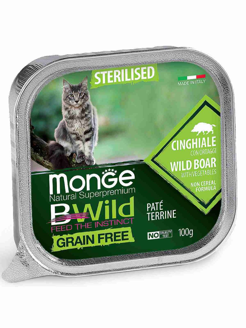 Monge Cat BWild GRAIN FREE беззерновые консервы из кабана с овощами для стерилизованных кошек 100г