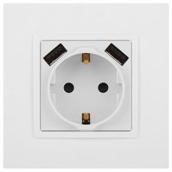 Розетка ЭРА Elegance 14-4109-01М 2P+E 16A-250В, штор. с 2xUSB 5В-3А, белый матовый