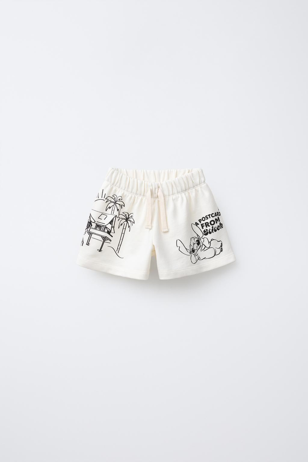 ZARA ШОРТЫ С ПРИНТОМ LILO & STITCH © DISNEY, ЭКРЮ