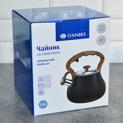 Чайник 2,8л нерж со свистком, нейлон, индукция, цвет антрацит, "Daniks" GS-04052B-1
