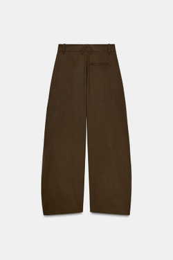 ZARA ОБЪЕМНЫЕ БРЮКИ С ЗАЩИПАМИ — ZW COLLECTION, ОЛИВКОВЫЙ