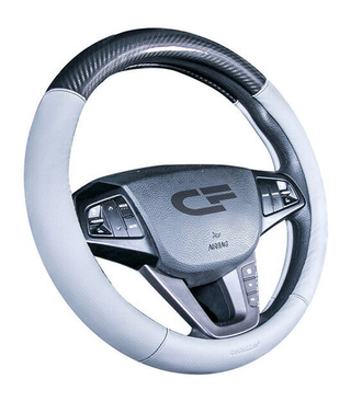 Оплетка на руль круглая CarFashion -М- «CARBON CF» 31457 - Экокожа - черный/серый