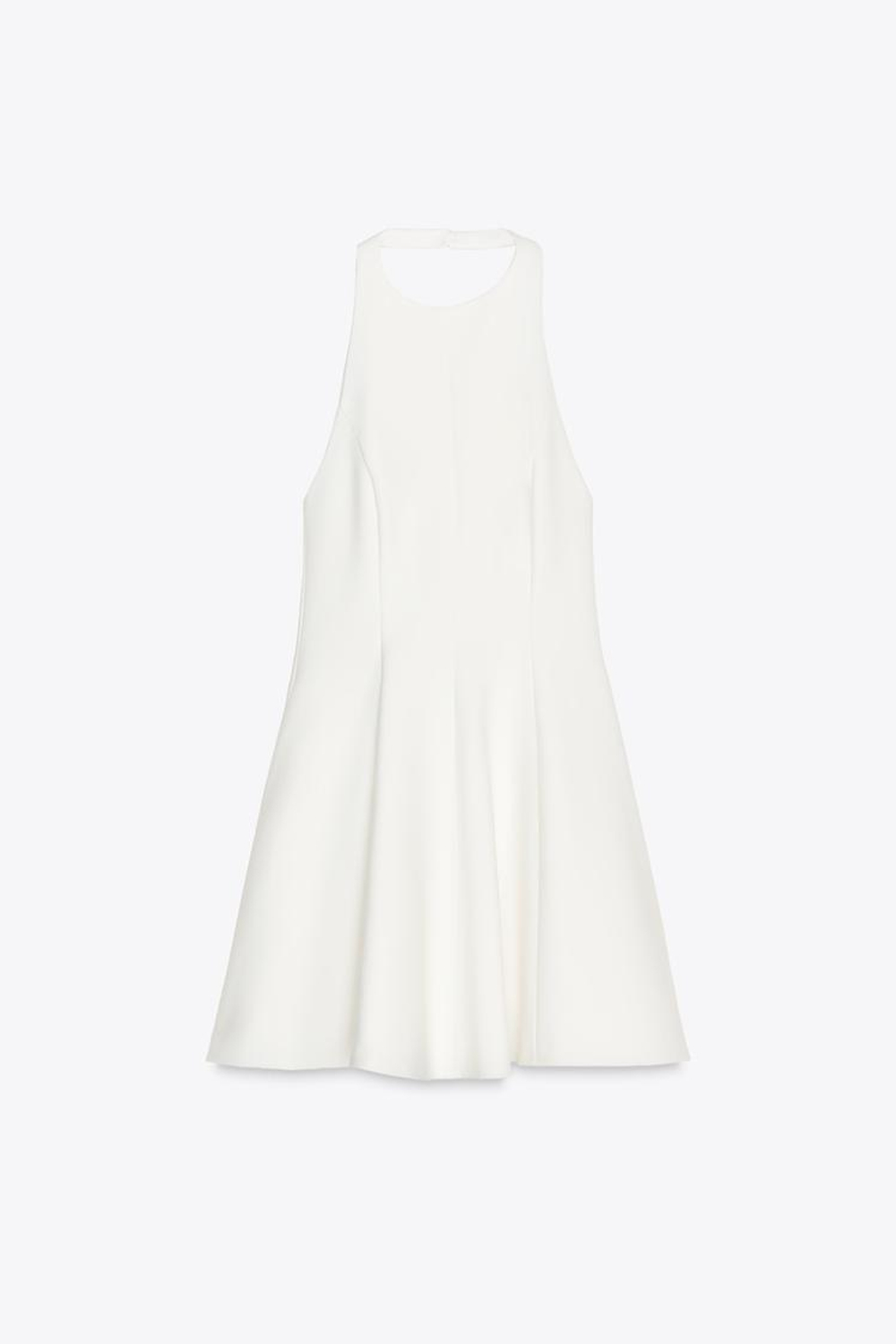 ZARA КОРОТКОЕ ПЛАТЬЕ С ГОРЛОВИНОЙ ХАЛТЕР И ЮБКОЙ ГОДЕ, БЕЛЫЙ