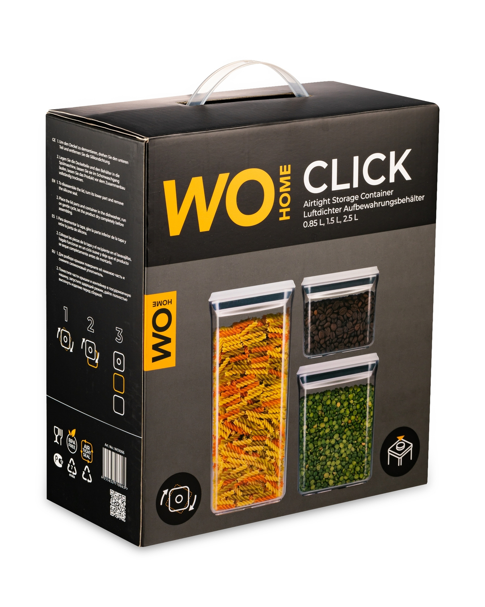 Набор больших контейнеров для сыпучих продуктов 3шт Wo Home Click